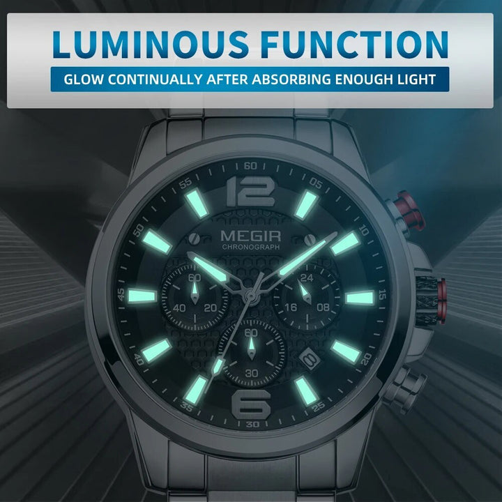 MEGIR Men's Quartz Wrist Watch Stainless Steel Band Chronograph Watches Luminous Waterproof Wristwatch Man Clock Military Watch-2