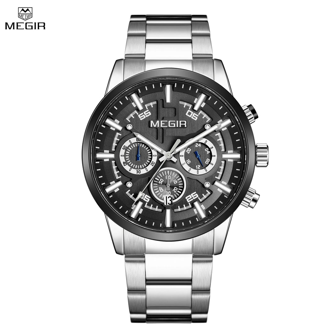 MEGIR Luxury Watch Mens Business Watches Calendar Stainless Steel Quartz Wrist Watch Clock Casual Chronograph Relogio Masculino-1