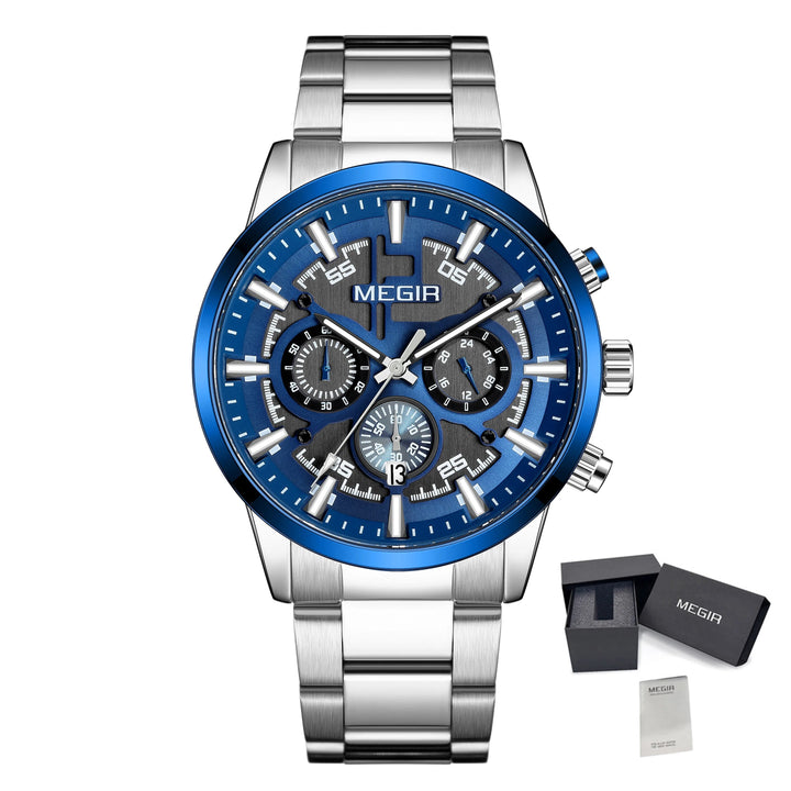 MEGIR Luxury Watch Mens Business Watches Calendar Stainless Steel Quartz Wrist Watch Clock Casual Chronograph Relogio Masculino-8