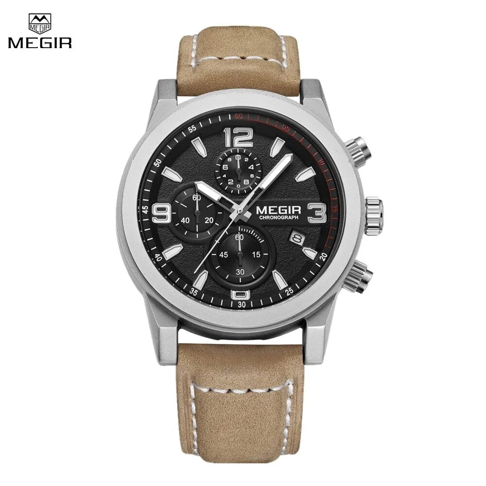 MEGIR Original Brand Luxury Watch Men's Sport Watches Leather Strap Watch Quartz Wristwatches Luminous Casual Relogio Masculino-1