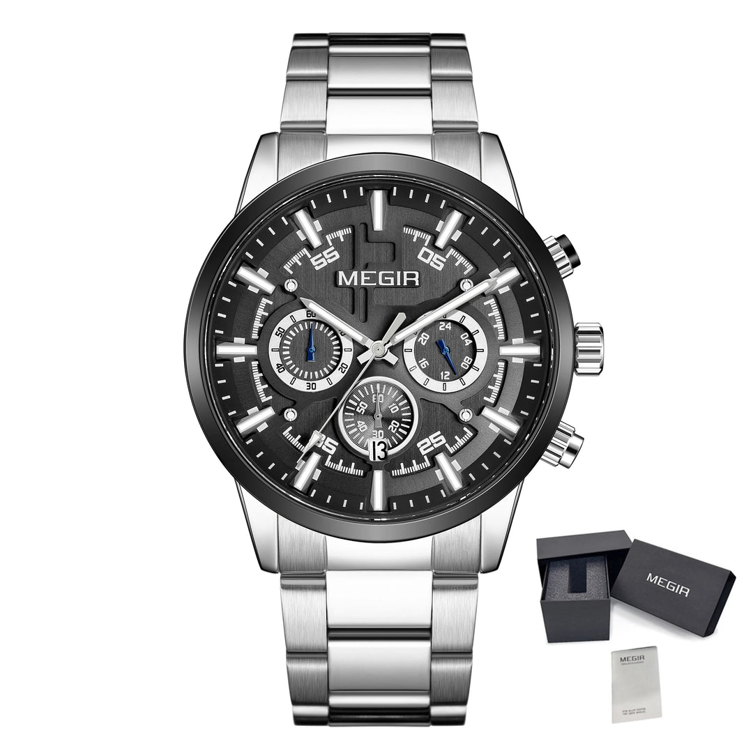 MEGIR Luxury Watch Mens Business Watches Calendar Stainless Steel Quartz Wrist Watch Clock Casual Chronograph Relogio Masculino-7