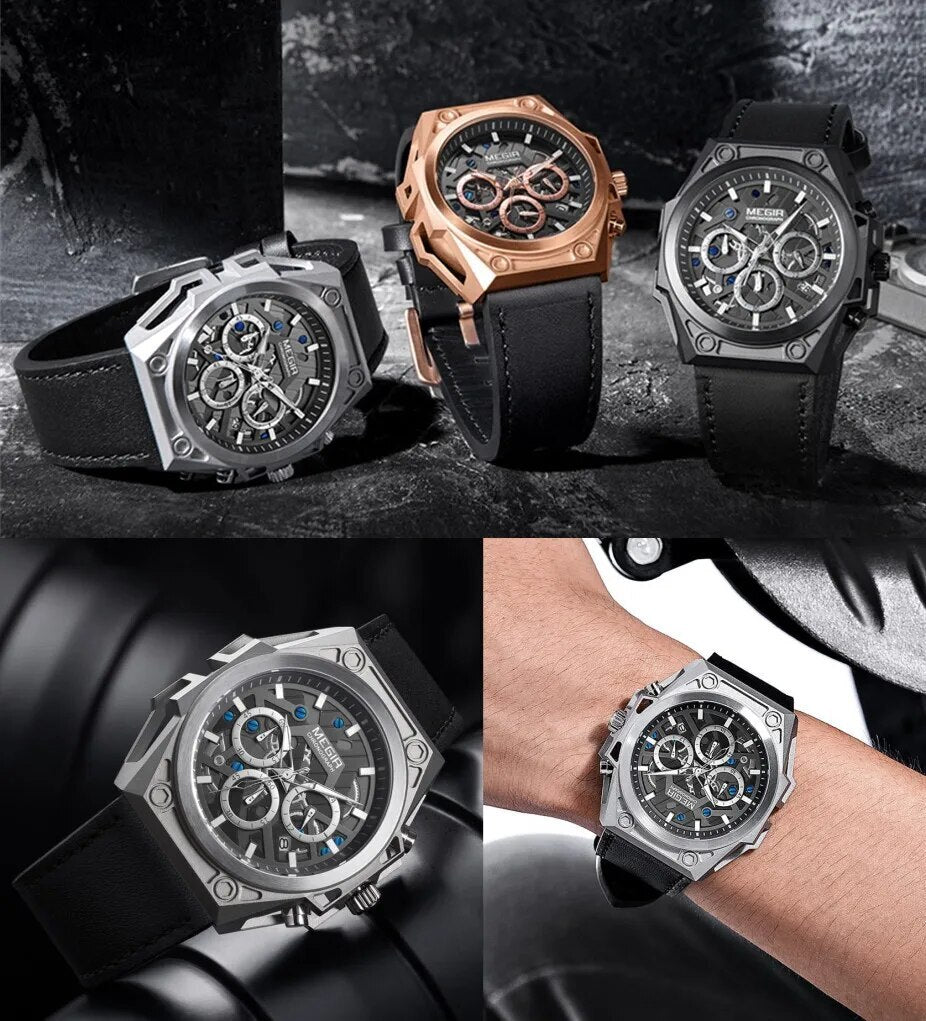 MEGIR Men's Watches Waterproof Sports Wristwatches Quartz Watch Chronograph Luminous Male Clock Calendar Relogio Masculino-2