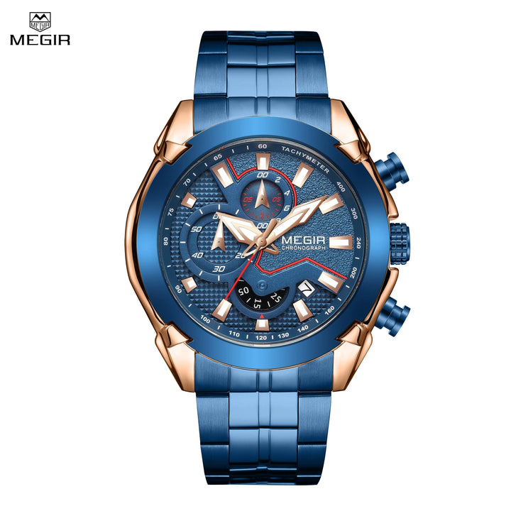 MEGIR Fashion Men Watches Luxury Business Watch for Men Stainless Steel Quartz Wrist Watch Calendar Date Clock Reloj Hombre 2065-0