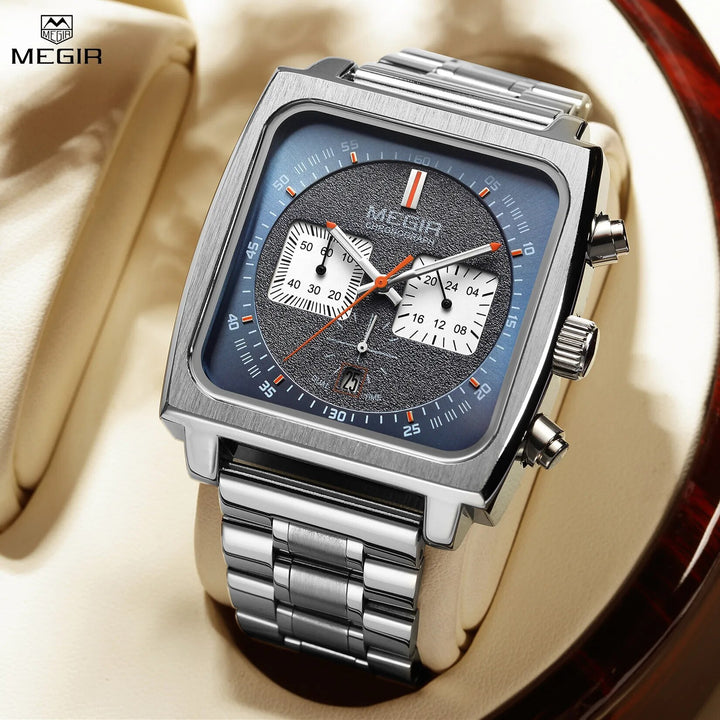 MEGIR Reloj Hombre Original Luxury Business Watch for Men Steel Band Quartz Wristwatch Chronograph Clock-0