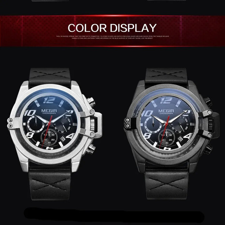 MEGIR Fashion Mens Watch Top Brand Luxury Sports Watches Waterproof Quartz Clock Leather Military Wrist Watch Relogio Masculino-4