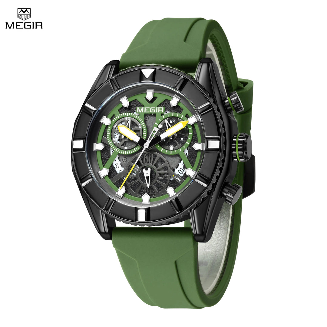 MEGIR Big Dial Watches Men Quartz Military Watch Silicone Strap Sport Watch Waterproof Clock Male Chronograph Relogio Masculino-0