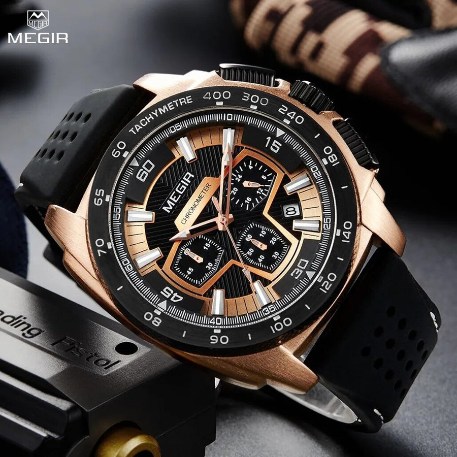 MEGIR Chronograph Men Sport Watch Fashion Silicone Army Military Watches Relogio Masculino Quartz Wrist Watch Clock Men 2056-0