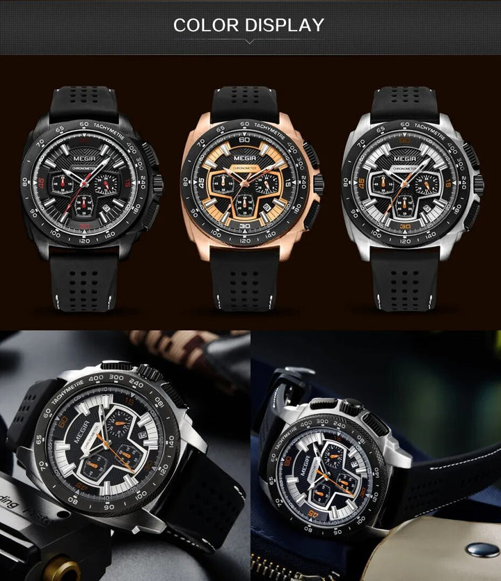 MEGIR Chronograph Men Sport Watch Fashion Silicone Army Military Watches Relogio Masculino Quartz Wrist Watch Clock Men 2056-4