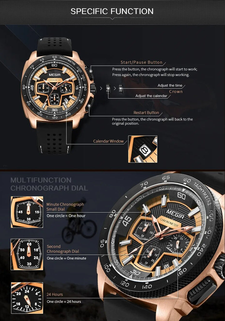 MEGIR Chronograph Men Sport Watch Fashion Silicone Army Military Watches Relogio Masculino Quartz Wrist Watch Clock Men 2056-5