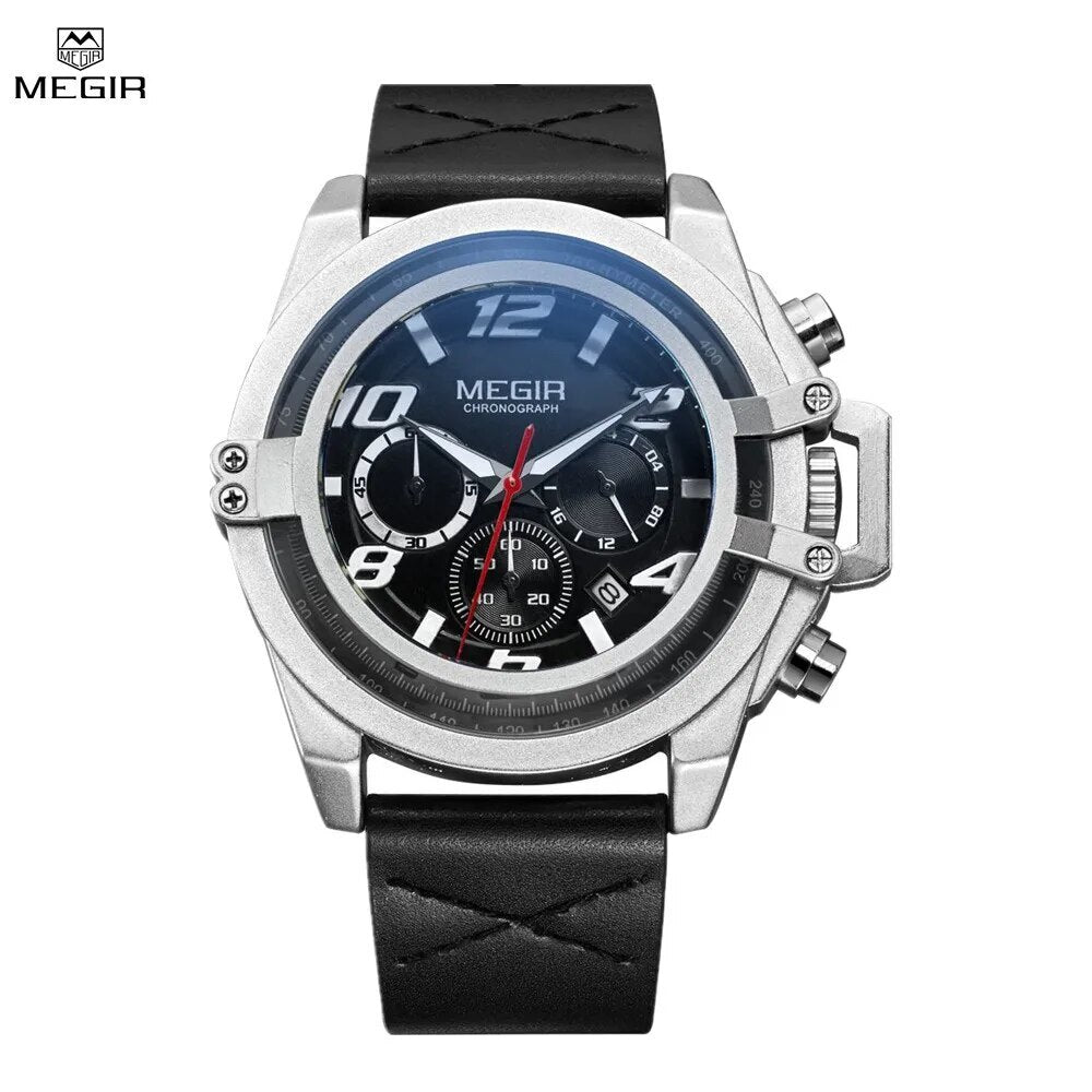 MEGIR Fashion Mens Watch Top Brand Luxury Sports Watches Waterproof Quartz Clock Leather Military Wrist Watch Relogio Masculino-2