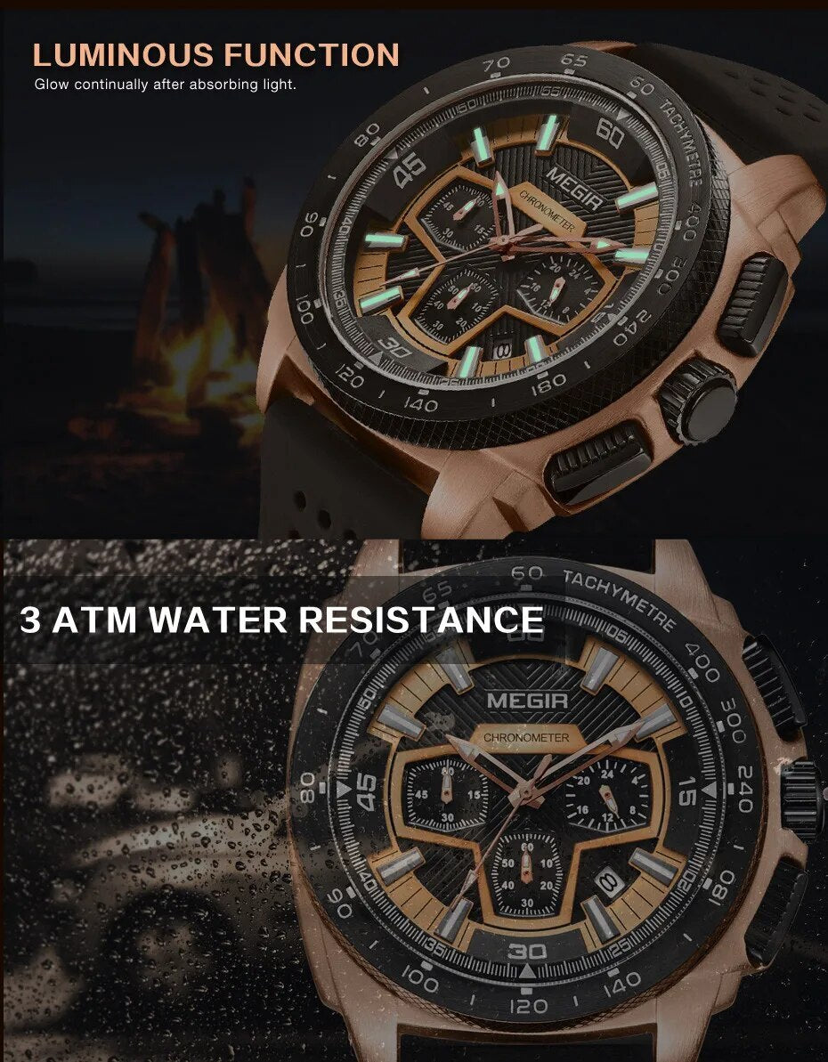 MEGIR Chronograph Men Sport Watch Fashion Silicone Army Military Watches Relogio Masculino Quartz Wrist Watch Clock Men 2056-3