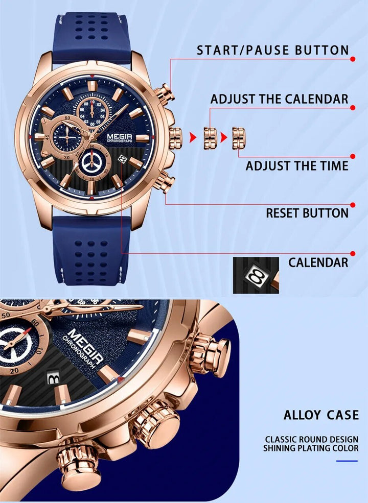 MEGIR Brand Luxury Sport Quartz Watch Silicone Chronograph Men Wristwatches Waterproof Male Calendar Clock Wrist Watch 2101-4