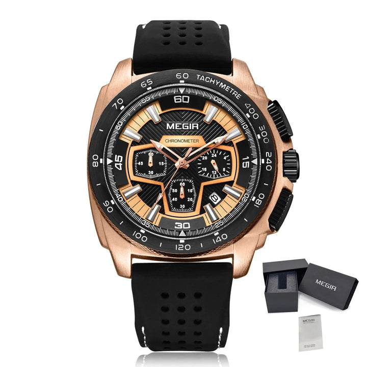 MEGIR Chronograph Men Sport Watch Fashion Silicone Army Military Watches Relogio Masculino Quartz Wrist Watch Clock Men 2056-6