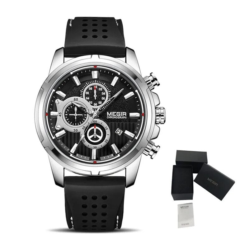 MEGIR Brand Luxury Sport Quartz Watch Silicone Chronograph Men Wristwatches Waterproof Male Calendar Clock Wrist Watch 2101-6