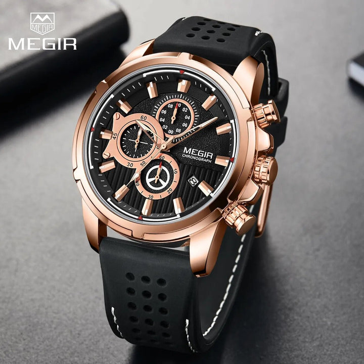 MEGIR Brand Luxury Sport Quartz Watch Silicone Chronograph Men Wristwatches Waterproof Male Calendar Clock Wrist Watch 2101-1