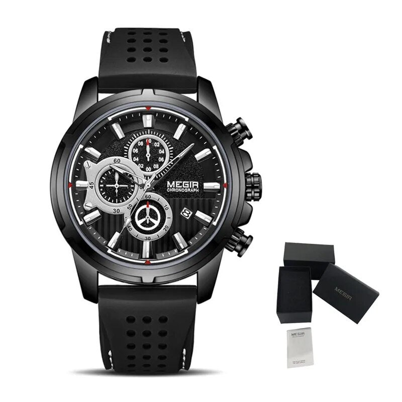 MEGIR Brand Luxury Sport Quartz Watch Silicone Chronograph Men Wristwatches Waterproof Male Calendar Clock Wrist Watch 2101-8