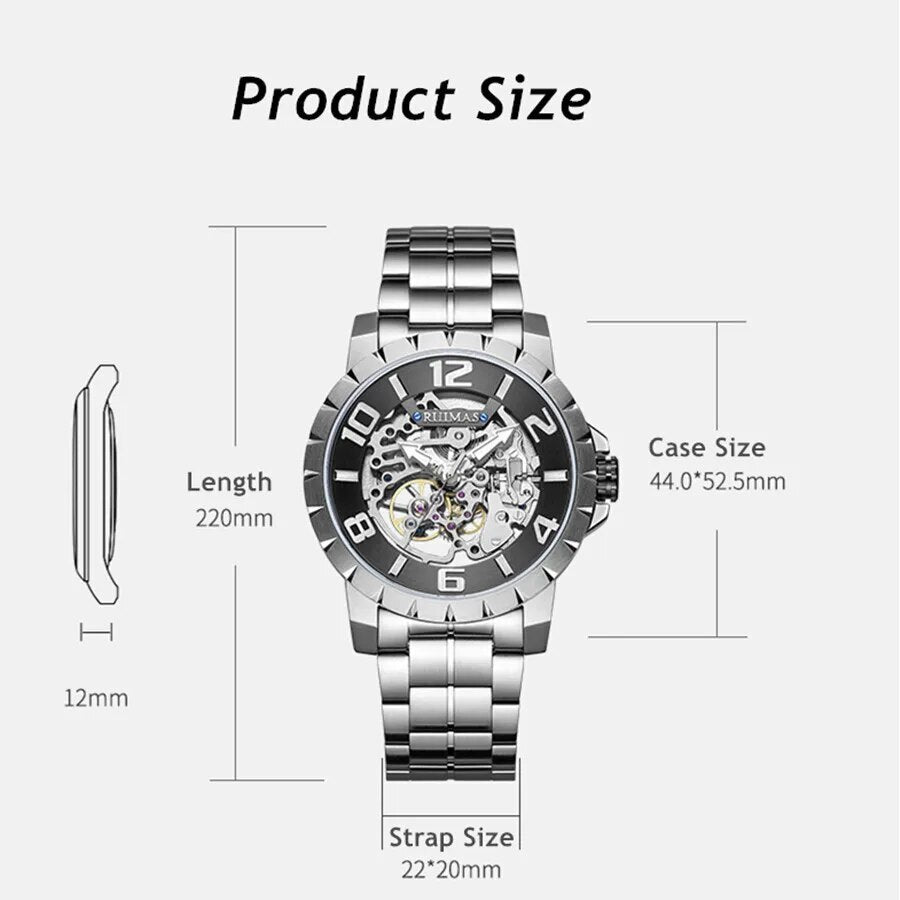 RUIMAS Men Mechanical Watch Luxury Automatic Stainless Steel Bracelet Wristwatches 5ATM Waterproof Clock Relogio Masculino-2