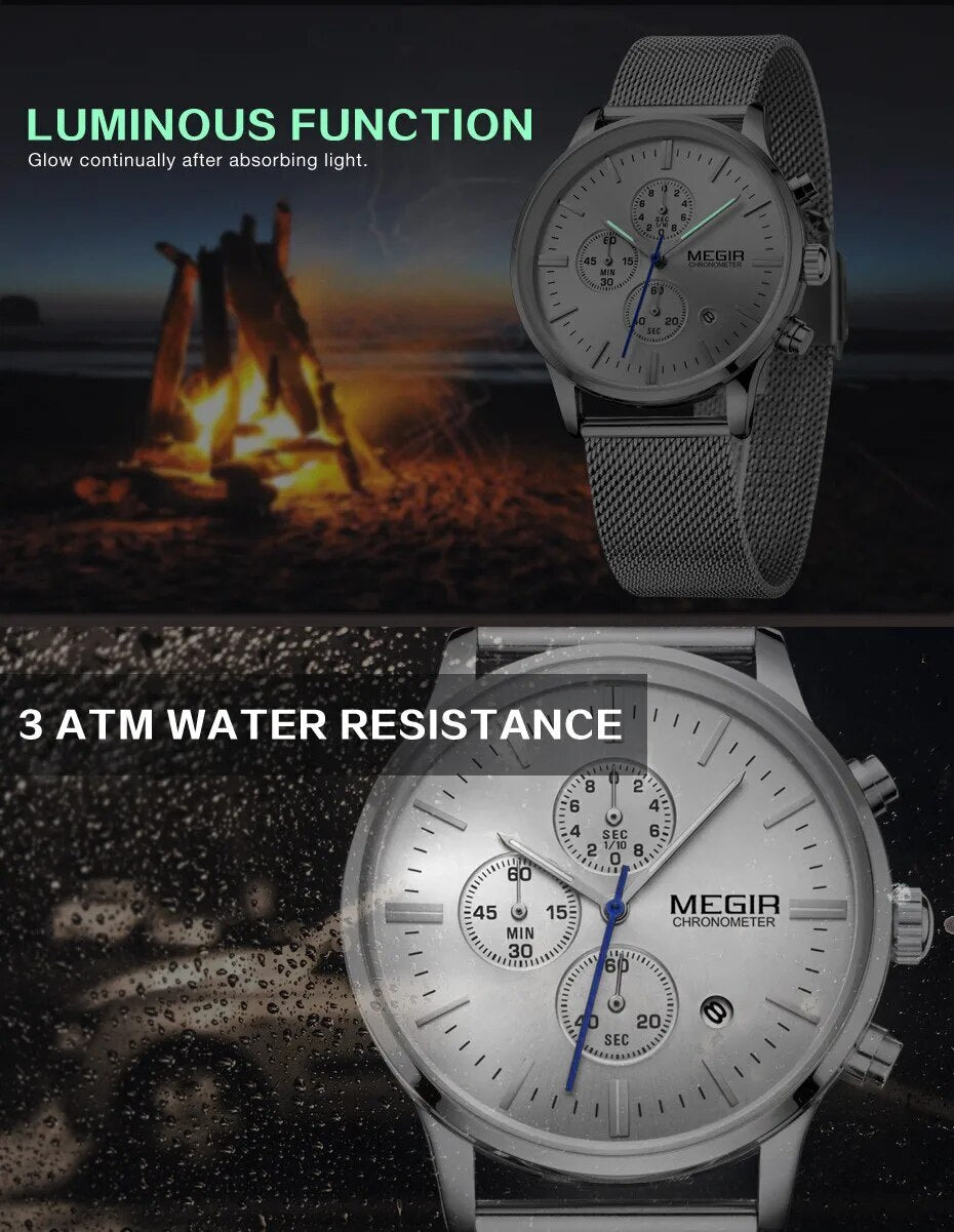 MEGIR Men's Quartz Watch Top Brand Luxury Wristwatch Waterproof Business Clock Date Wrist Watch Chronograph reloj hombre 2011-4