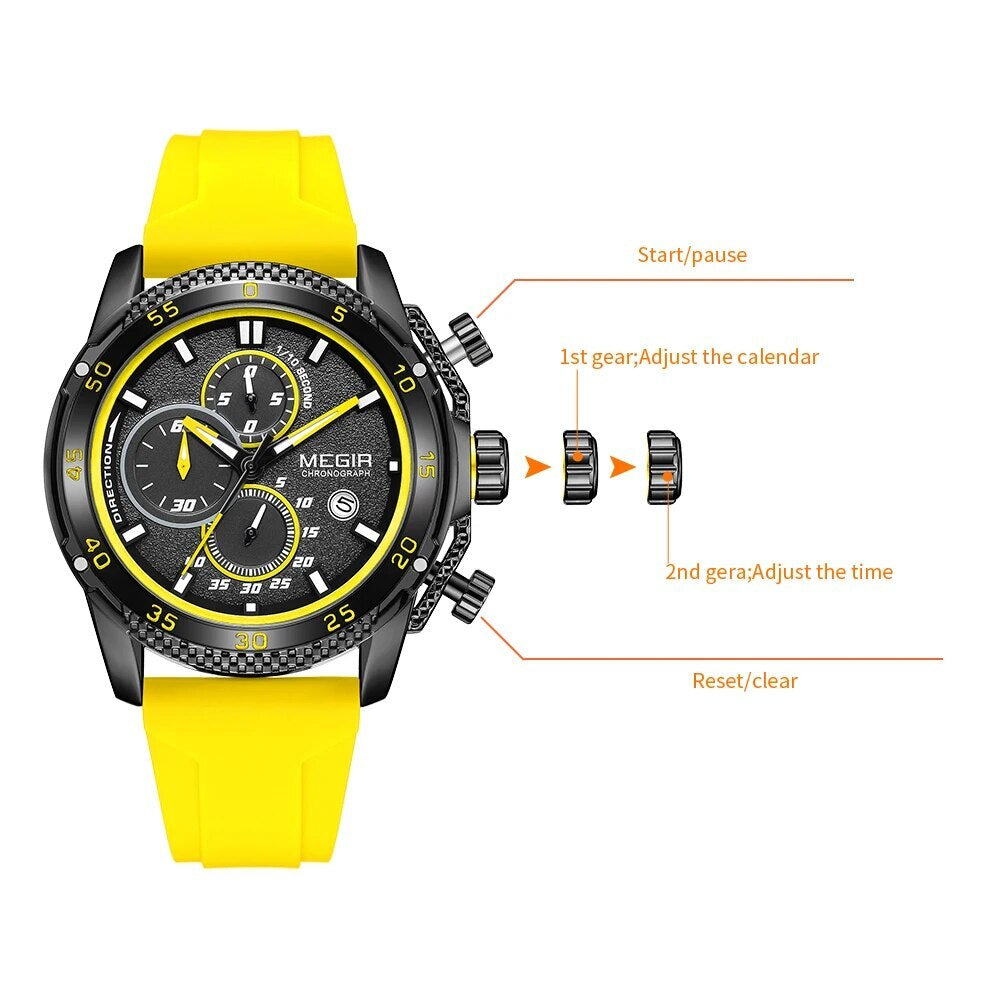 MEGIR Mens' Watches Luxury Fashion Military Sport Watch for Man Waterproof Luminous Silicone Quartz Wrist Watch Clock 2211-5