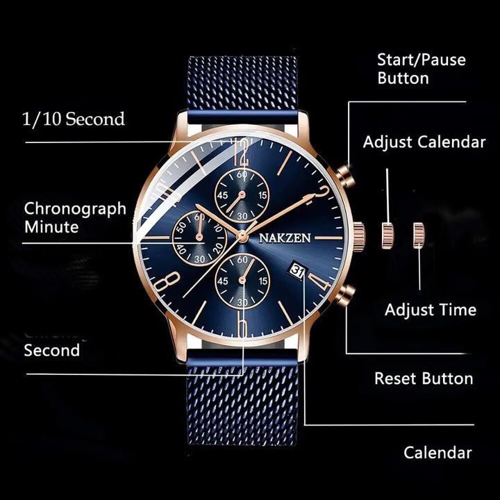 Luxury Quartz Watches Men Brand NAKZEN Men's Business Sport Watch Waterproof Chronograph Wristwatches Relogio Masculino-4