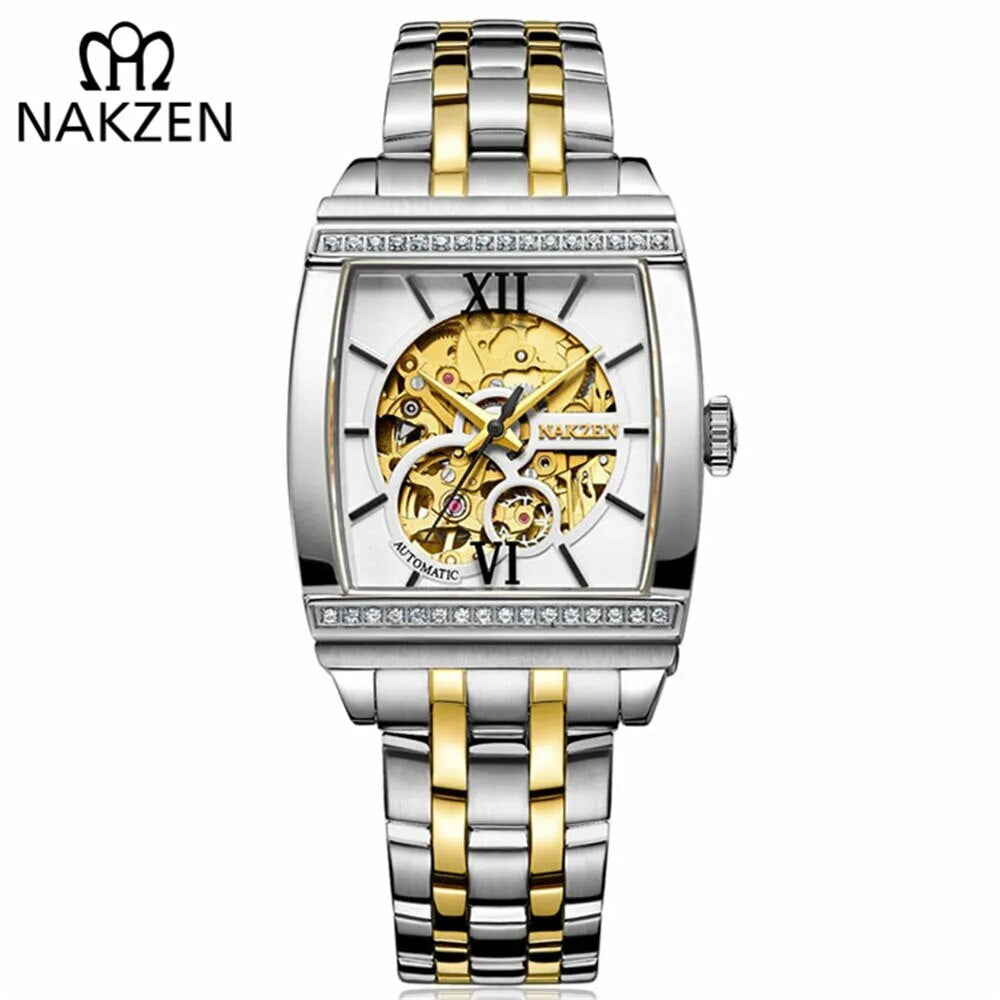 NAKZEN Rectangle Automatic Mechanical Men Watches Unique Design Tourbillon Skeleton Watch Luxury Valuable Male Clock Wrist Watch-0