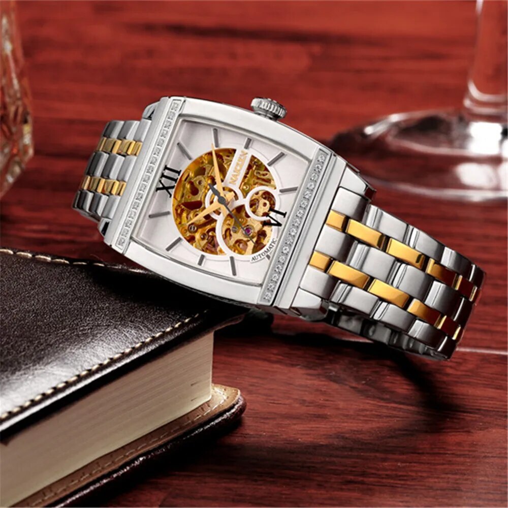 NAKZEN Rectangle Automatic Mechanical Men Watches Unique Design Tourbillon Skeleton Watch Luxury Valuable Male Clock Wrist Watch-2