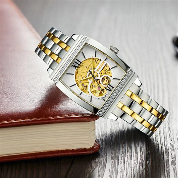 NAKZEN Rectangle Automatic Mechanical Men Watches Unique Design Tourbillon Skeleton Watch Luxury Valuable Male Clock Wrist Watch-3