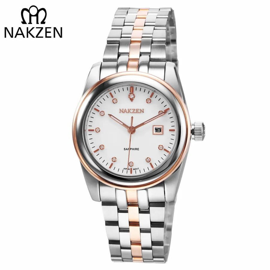 NAKZEN Womens Gold Luxury Quartz Diamond Watch Calendar Display Women Full Steel Wrist Watch Female Clock relogio masculino-0