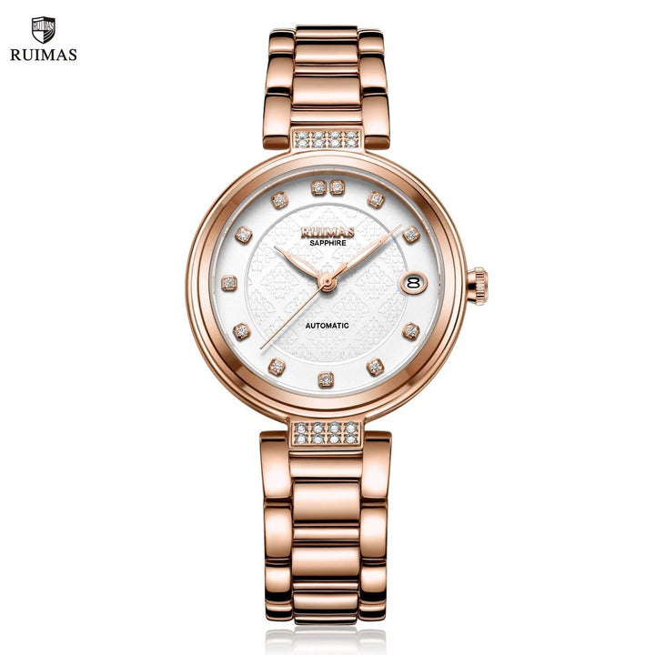 RUIMAS Women Automatic Mechanical Watch Steel Strap Ladies Business Wrist Watch Fashion Waterproof Date Clock Montre Femme 6756-1