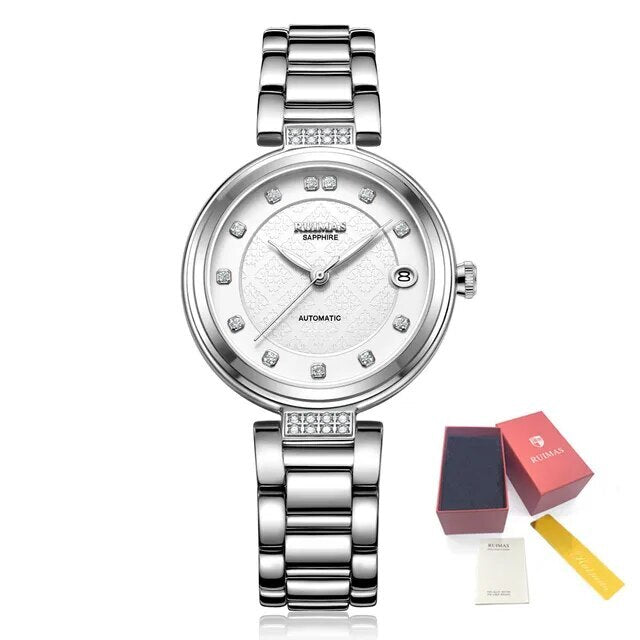 RUIMAS Women Automatic Mechanical Watch Steel Strap Ladies Business Wrist Watch Fashion Waterproof Date Clock Montre Femme 6756-8