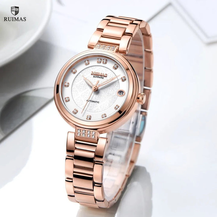 RUIMAS Women Automatic Mechanical Watch Steel Strap Ladies Business Wrist Watch Fashion Waterproof Date Clock Montre Femme 6756-4