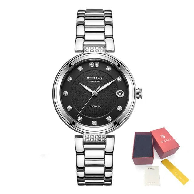 RUIMAS Women Automatic Mechanical Watch Steel Strap Ladies Business Wrist Watch Fashion Waterproof Date Clock Montre Femme 6756-9