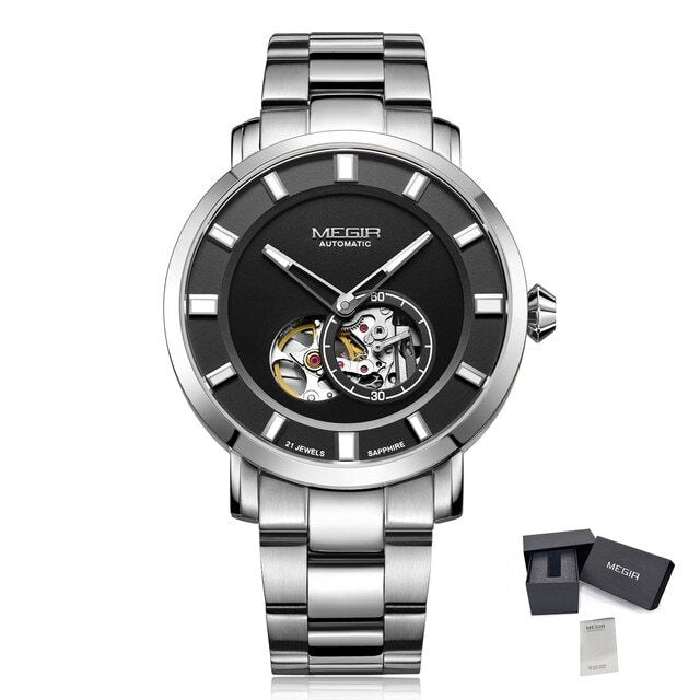 MEGIR Men Watch Hollow Out Automatic Mechanical Stainless Steel Wristwatch Waterproof Luxury Business Wrist Watch Montre Homme-7