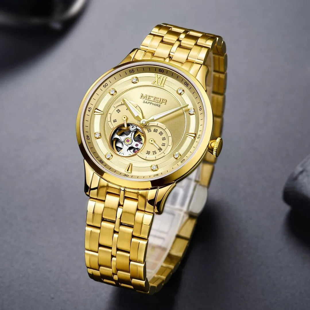 MEGIR Luxury Men Watches Stainless Steel Automatic Mechanical Watch Sapphire Steel Case Business WristWatch Montre Homme-3