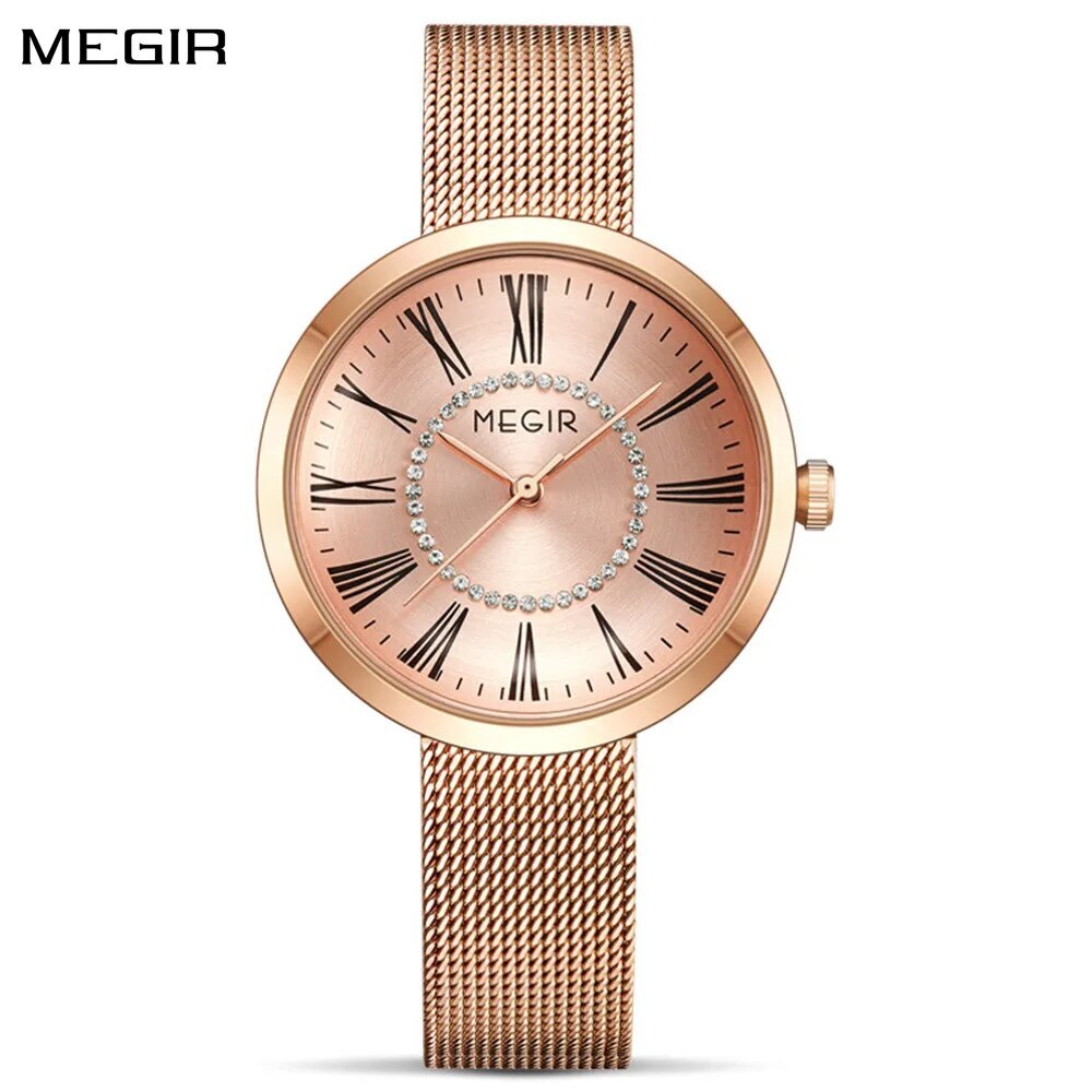 MEGIR Luxury Women Watches Fashion Quartz Watch Ladies Clock Stainless Steel Waterproof Female Watch Relogio Feminino 7014-0