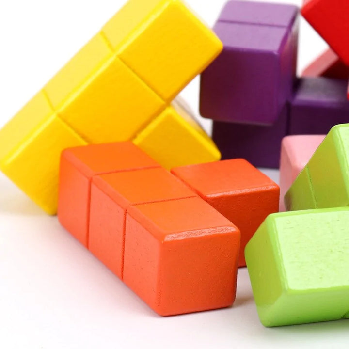 Tetris Tower Block Volumetrische Holzblöcke Kinderspiel