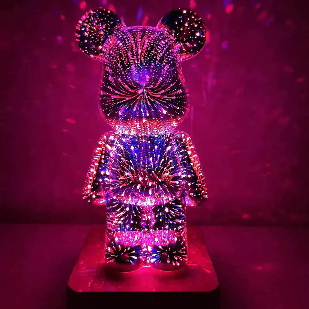 Glass Fireworks Bear LED Night Light