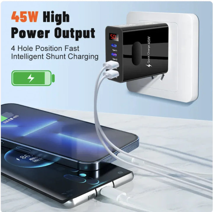 Dual USB & Type-C Digital Display Phone Charger