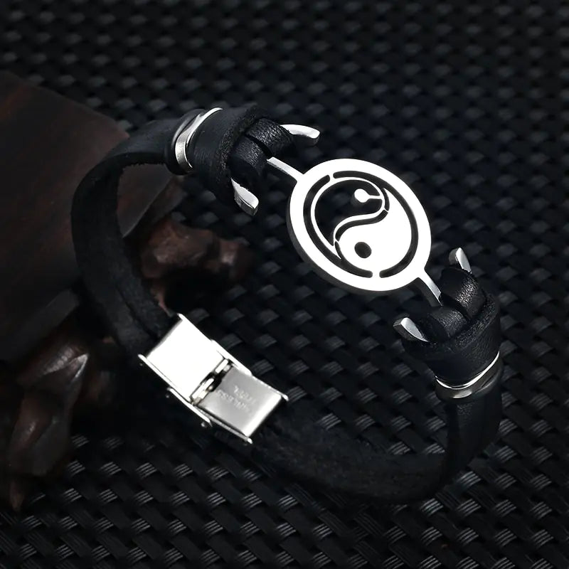 2021 Modeschmuck Edelstahl Tai Chi Yin Yang Fisch Lederarmband