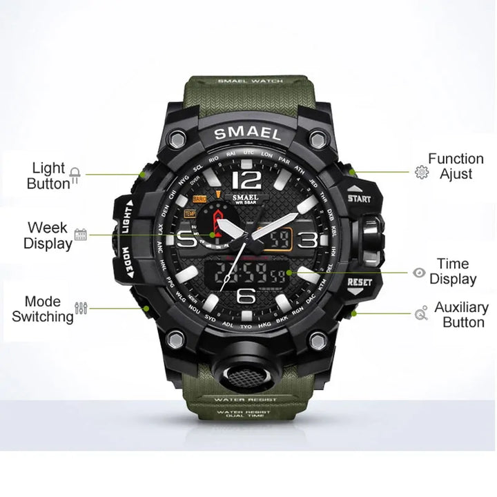 SMAEL Brand Men Sports Watches Dual Display