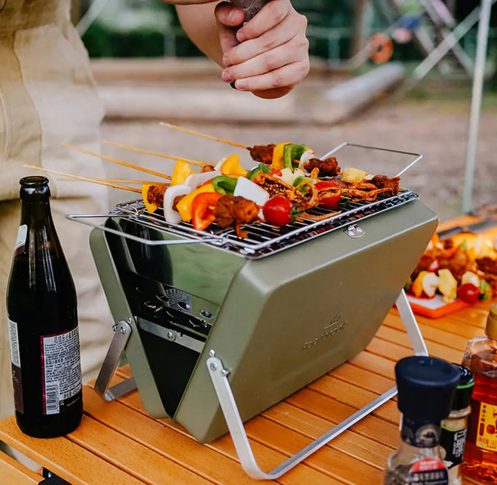 Tragbarer Camping-Grill, zusammenklappbar, Holzkohle-Kohle-Grill aus Edelstahl