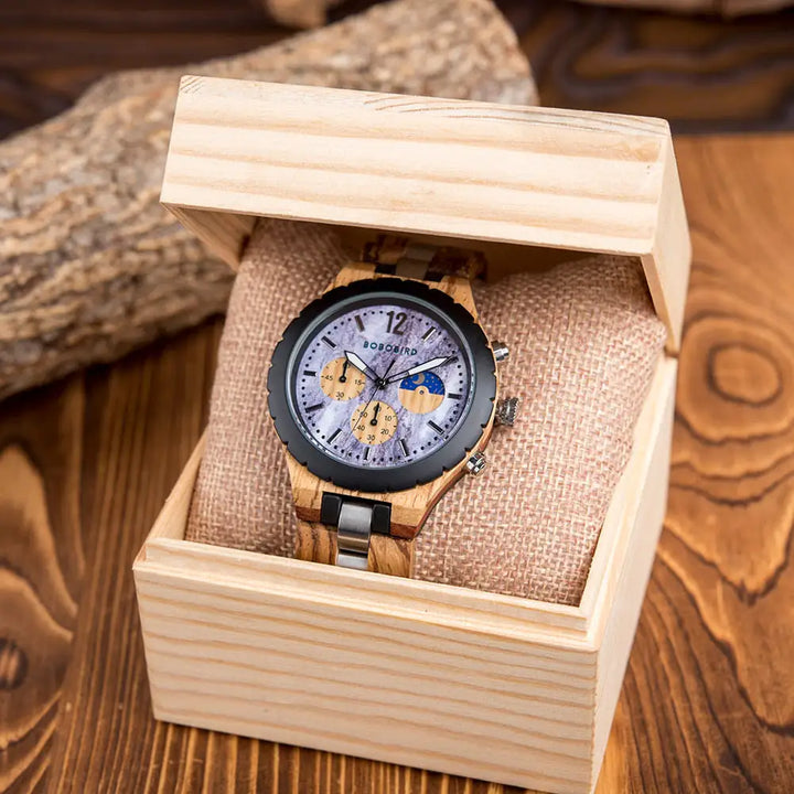 Luxuriöse Chronographenuhr aus Holz für Herren