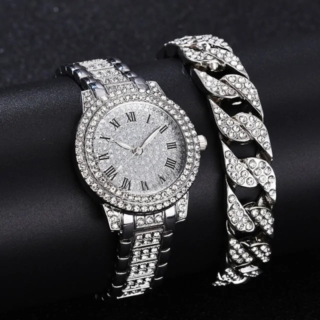 Uhr- und Armbandset mit Diamantkristallen