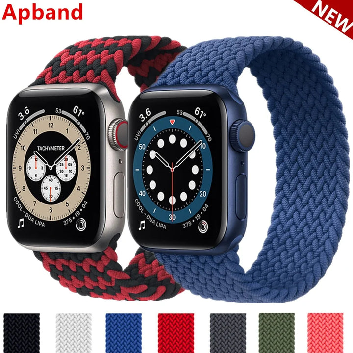 Geflochtenes Solo Loop-Nylonband für Apple Watch Series 3–6 und SE (Größen: 44 mm, 40 mm, 38 mm, 42 mm)