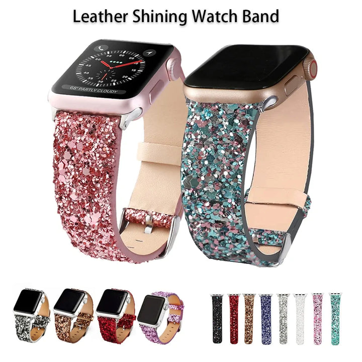 Bling-Lederarmband für Apple Watch: Serie 6, SE, 5/4/3