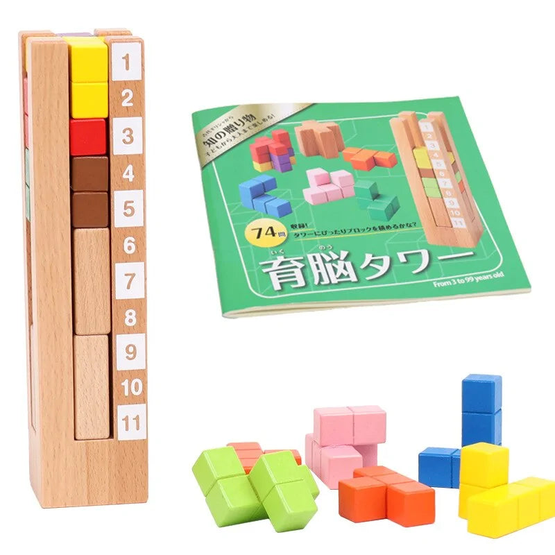 Tetris Tower Block Volumetrische Holzblöcke Kinderspiel