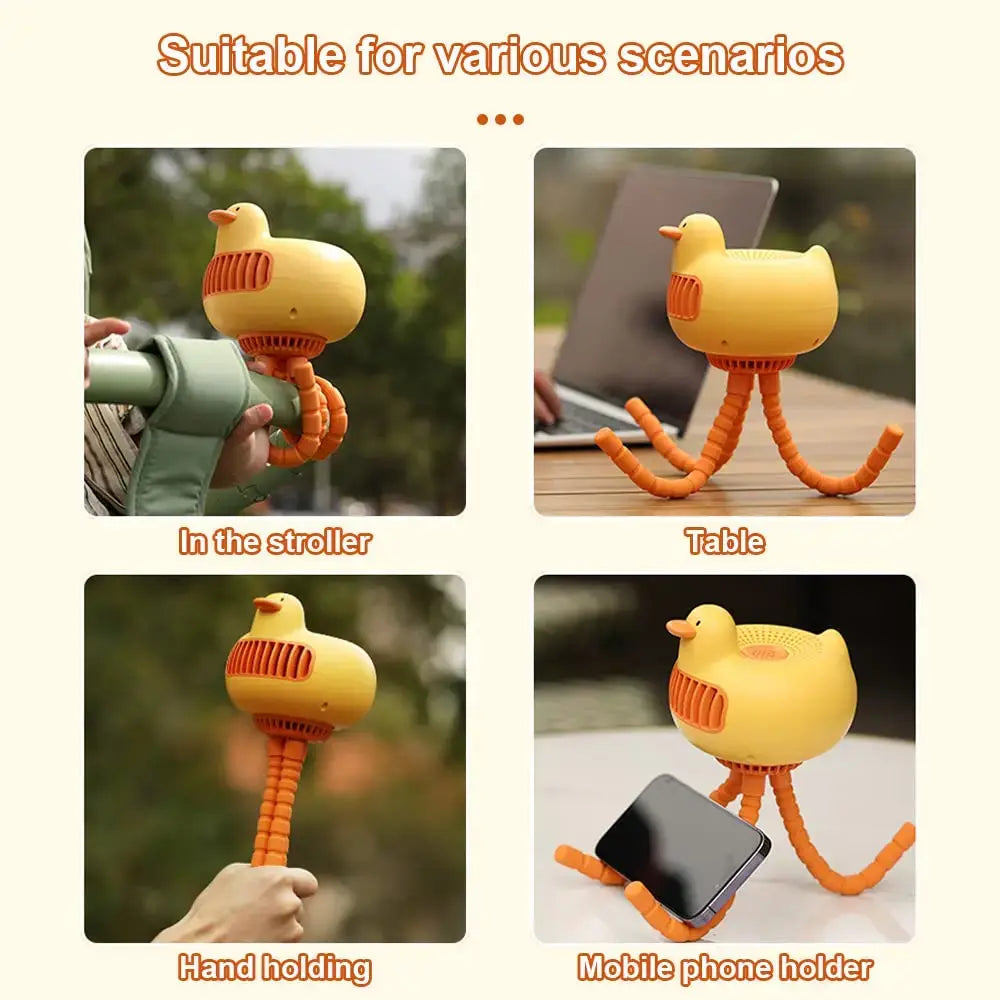 Portable Duck-Shaped Baby Stroller Fan: Adjustable, USB-Charged