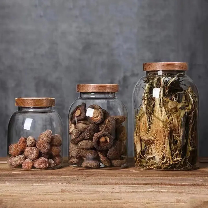 Large-Capacity Glass Jar with Wooden Lid