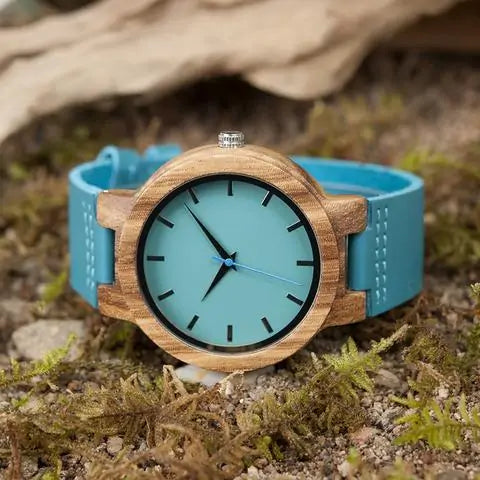 Armbanduhr aus Holz mit Quarz-Lederarmband