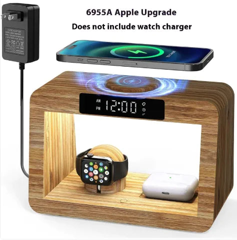 Multifunctional Bamboo Table Lamp Alarm Clock Wireless Charger